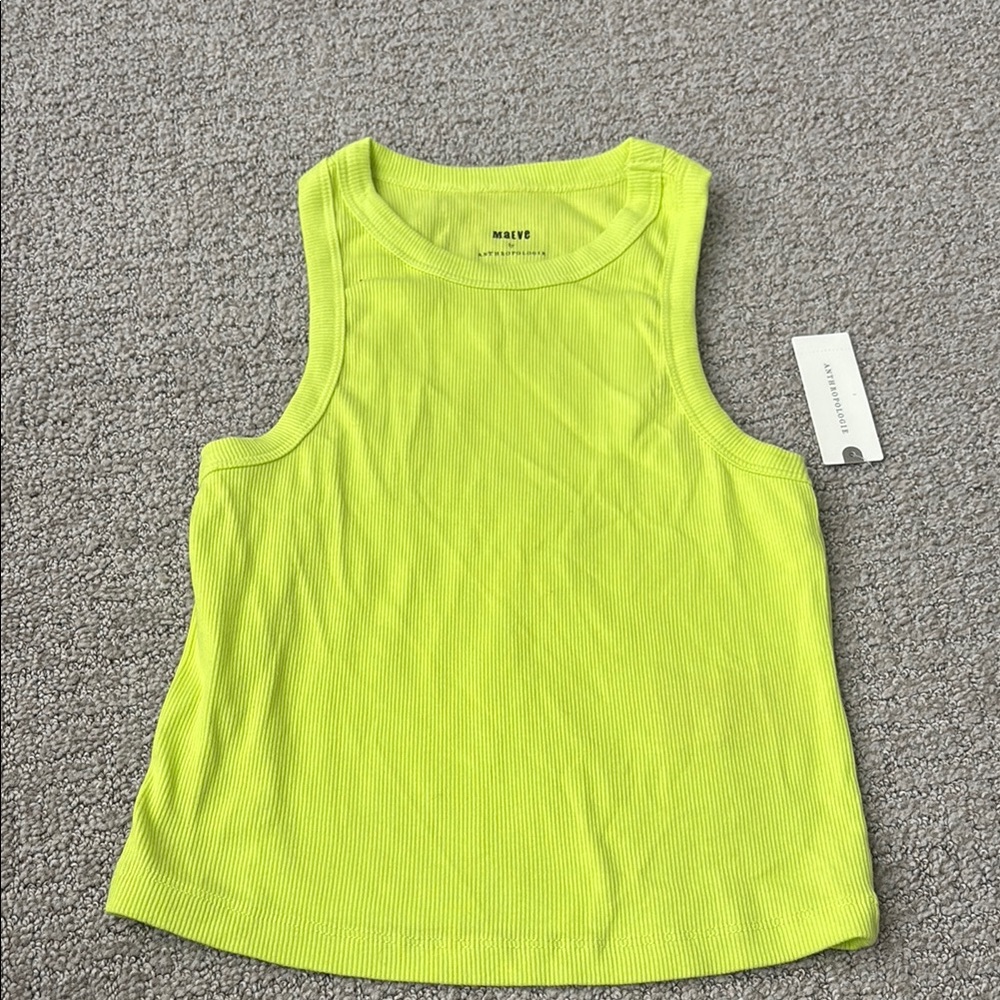 Anthropologie Maeve Bright Lime Ribbed Tank